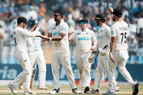 India vs New Zealand 3rd Test: New Zealand's bowler Ish Sodhi celebrates the wicket of India's batter Rishabh Pant