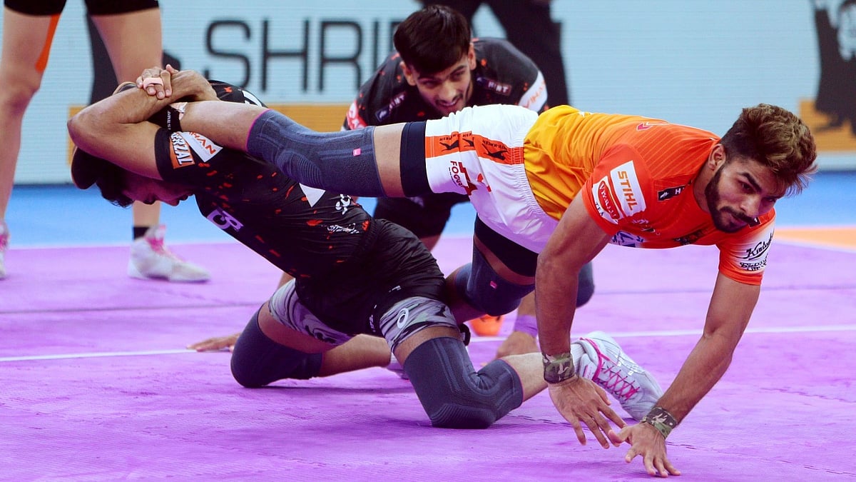 Special Arrangement : Action from the Pro Kabaddi League season 11 match between Puneri Paltan and U Mumba.