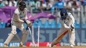 AP : India's Akash Deep is is bowled out by New Zealand's Glenn Phillips during the third day of the third cricket test match between India and New Zealand at Wankhede Stadium