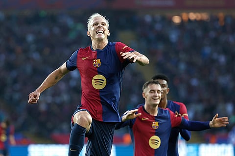 La Liga 2024-25: Barcelona's Dani Olmo celebrates after scoring his side's third goal