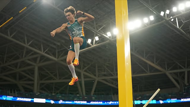 X/Wanda Diamond League : Armand Duplantis en route breaking his own pole vault world record at the Xiamen Diamond League in China on April 20, 2024.