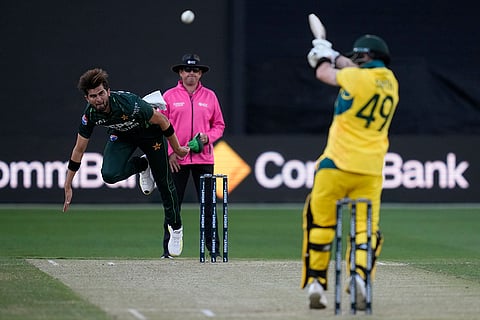 Australia Vs Pakistan, 1st ODI: Pakistan's Shaheen Shah Afridi, left, bowls to Australia's Steve Smith