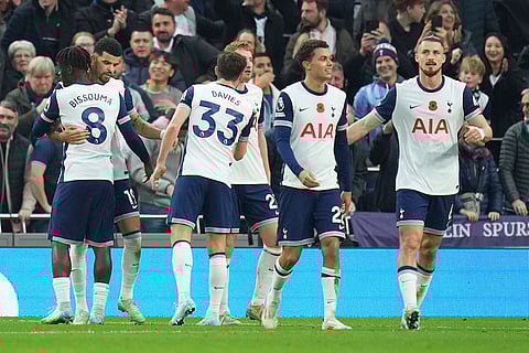 EPL 2024-25: Tottenham's Dominic Solanke, second from left, celebrates after scoring his side's second goal