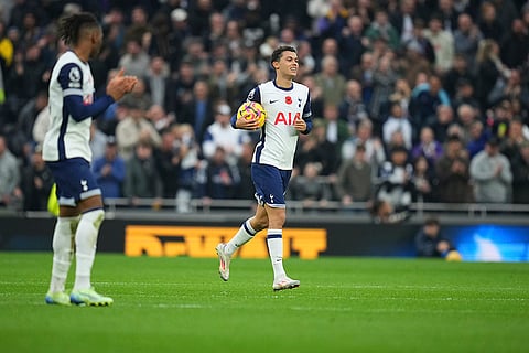 EPL 2024-25: Tottenham's Brennan Johnson celebrates after scoring his side's first goal