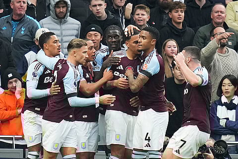 EPL 2024-25: Aston Villa's Morgan Rogers, centre, celebrates after scoring the opening goal
