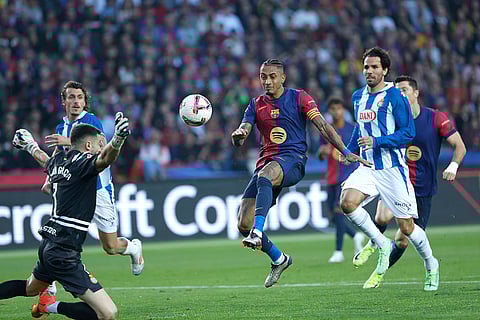 La Liga 2024-25: Barcelona's Raphinha scores his side's second goal against Espanyol