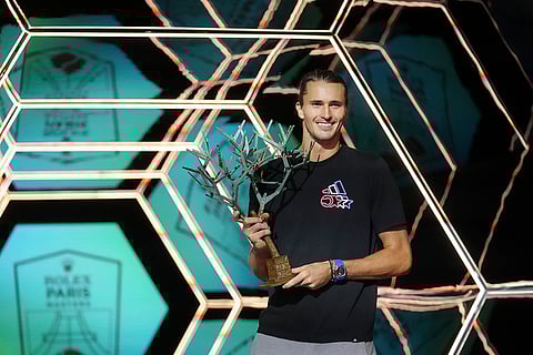 Paris Masters Tennis: Germany's Alexander Zverev poses with the the trophy