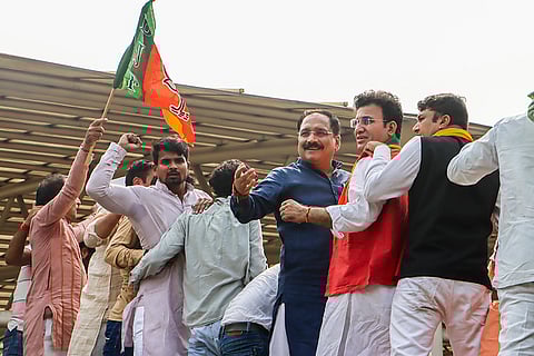 BJP protest demanding reinstatement of bus marshals