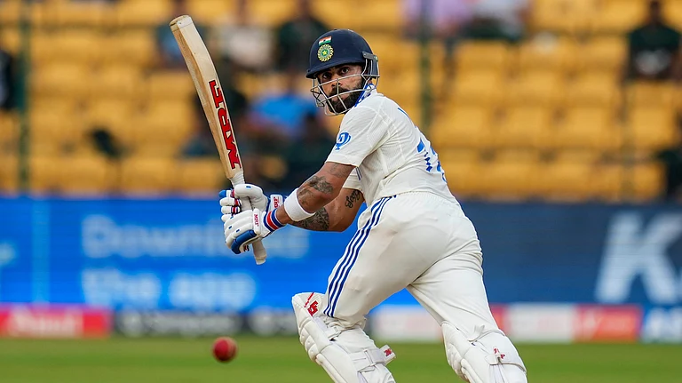 Happy Birthday Virat Kohli: Star batter plays a shot during IND vs NZ Test. - | Photo: PTI/Shailendra Bhojak