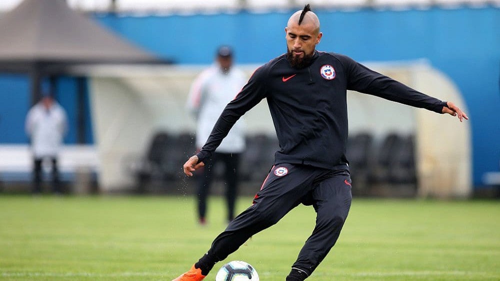 File : Former Atletico Madrid and Barcelona player Arturo Vidal.