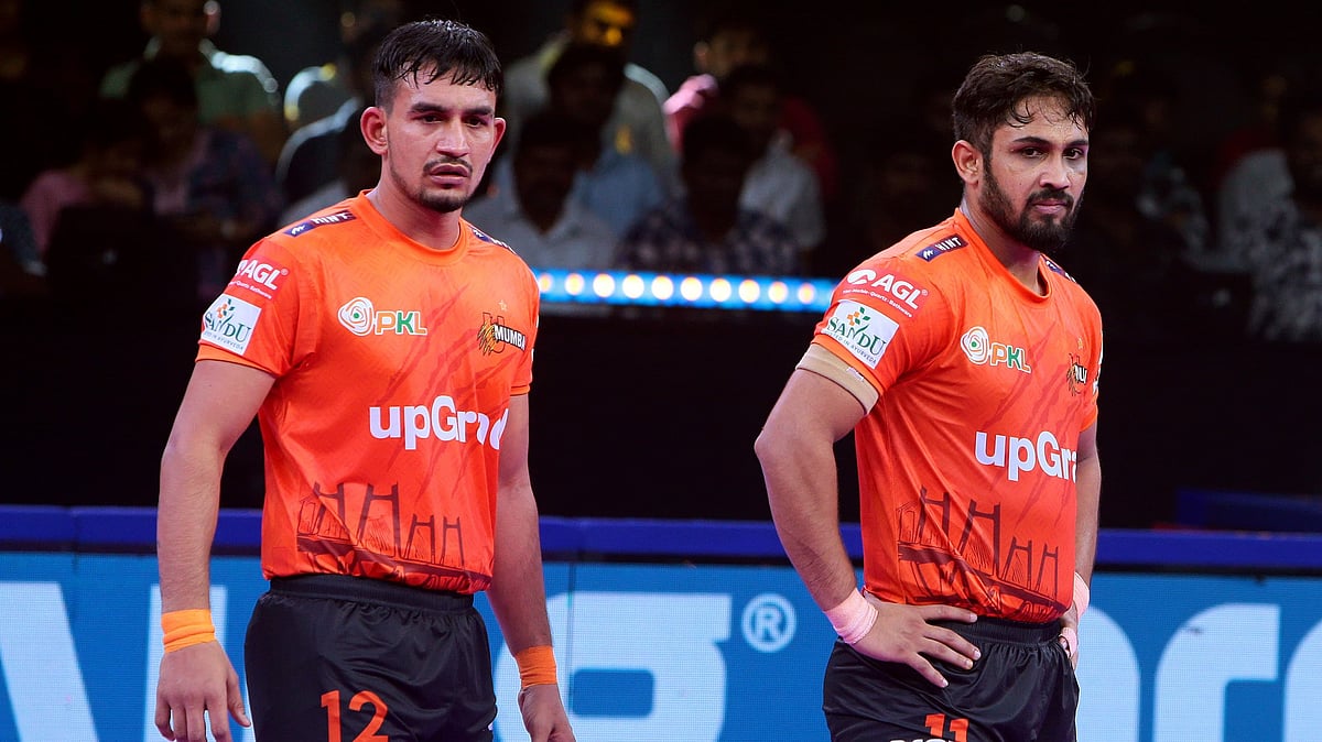 Special Arrangement : Action from the Pro Kabaddi League season 11 game between U Mumba and Dabang Delhi.