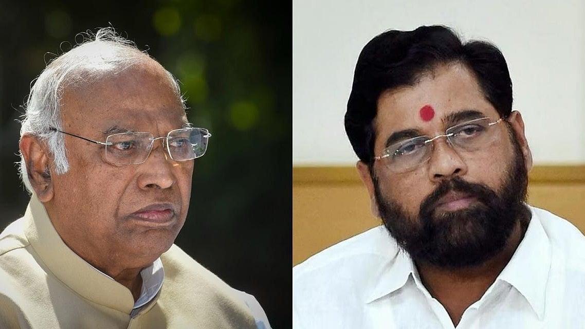Congress Chief Mallikarjun Kharge (L) and Maharashtra Chief Minister Eknath Shinde  - PTI