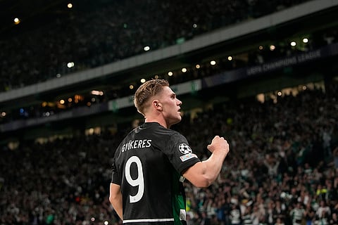 Champions League 2024-25: Sporting's Viktor Gyoekeres celebrates after scoring a goal