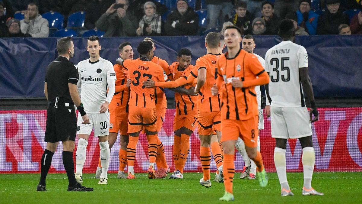 Shakhtar celebrate their first Champions League goal of the season