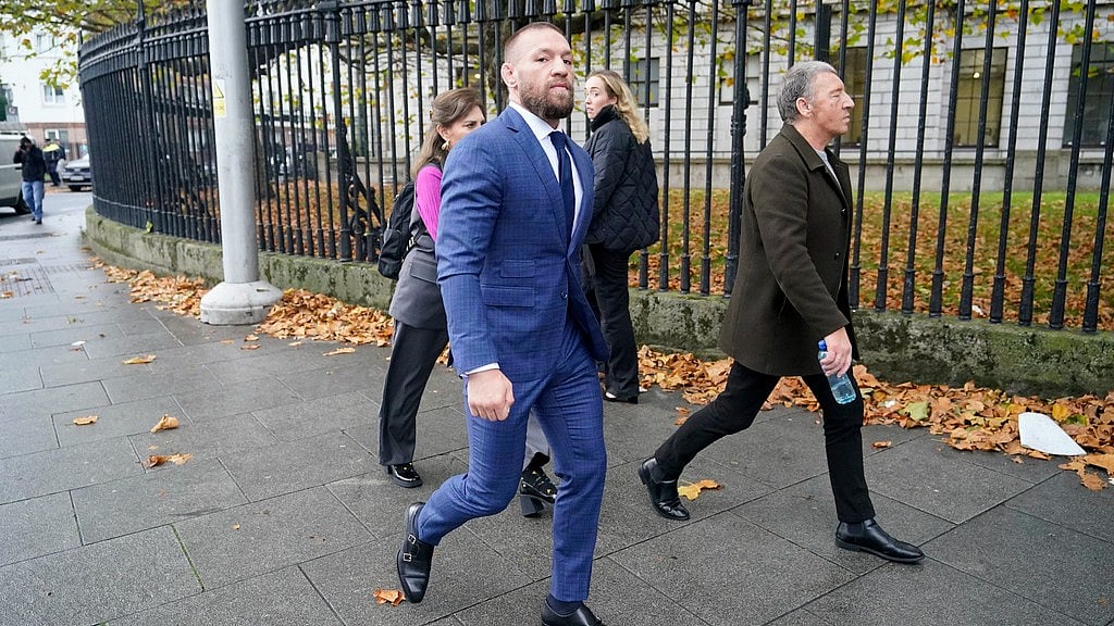 Niall Carson/PA via AP : Conor McGregor leaves High Court in Dublin, Ireland on Tuesday.