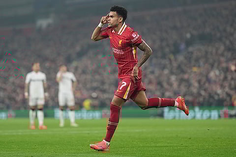 Champions League 2024-25: Liverpool's Luis Diaz celebrates after scoring his side's opening goal