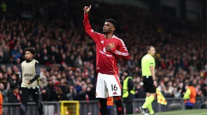 Amad Diallo celebrates for Manchester United.