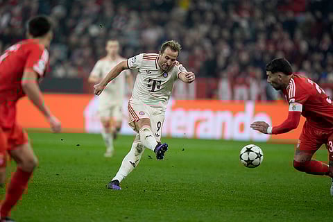 UEFA Champions League: Bayern's Harry Kane attempts a shot at goal