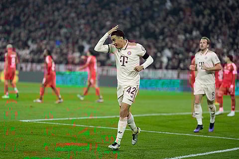 UEFA Champions League: Bayern's Jamal Musiala celebrates after scoring the opening goal