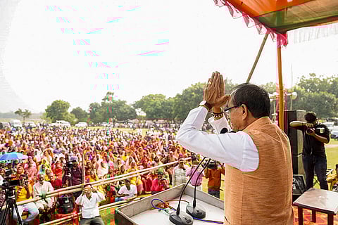 Shivraj Singh Chouhan during a public meeting in Sarath