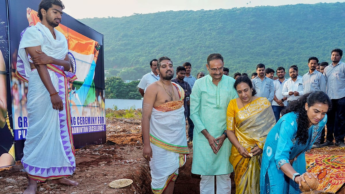 PTI : PV Sindhu (right) at the ground-breaking ceremony of the PV Sindhu Centre for Badminton and Sports Excellence in Visakhapatnam on Thursday (November 7, 2024).