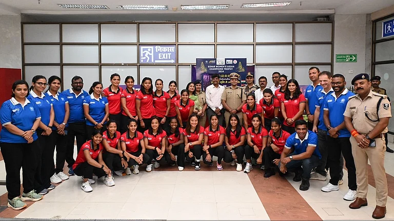 The Indian women's hockey team arrives in Bihar for the upcoming Asian Champions Trophy. - Hockey India