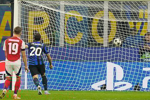 UEFA Champions League: Inter Milan's Hakan Calhanoglu scores on a penalty for his side's opening goal