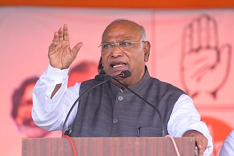 Mallikarjun Kharge addresses a public meeting in Kanke