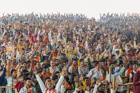 Supporters during 'Vijay Sankalp Sabha' in Chaibasa