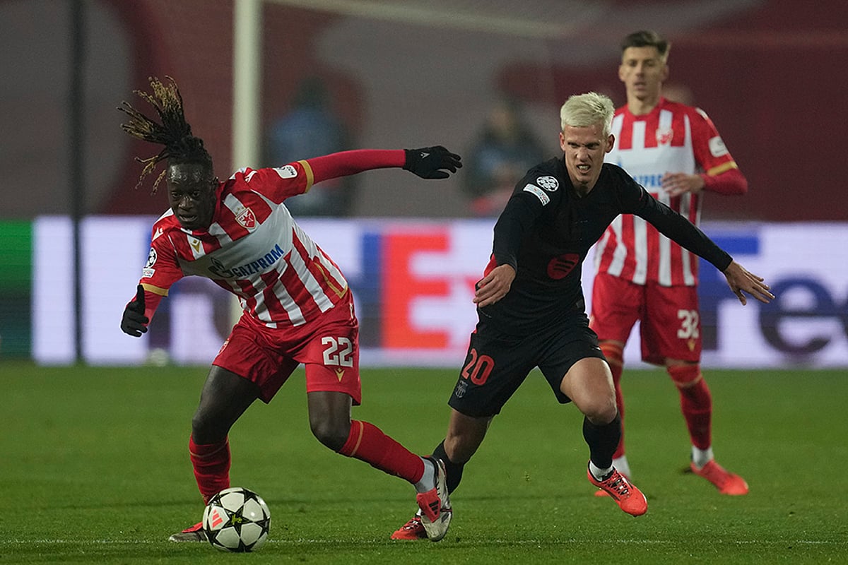 UEFA Champions League soccer Red Star Belgrade vs Barcelona FC football match_Dani Olmo