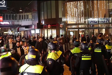Europa League Netherlands Israel Fan Violence: Police stand guard near the Ajax stadium