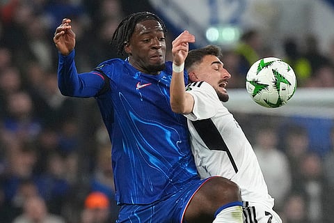 Europa Conference League: Chelsea's Axel Disasi, left, vies for the ball with Noah's Helder Ferreira