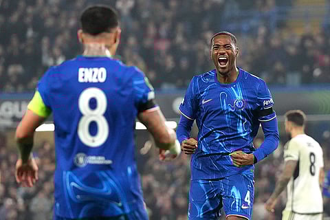 Europa Conference League: Chelsea's Tosin Adarabioyo, right, celebrates after scoring his side's first goal