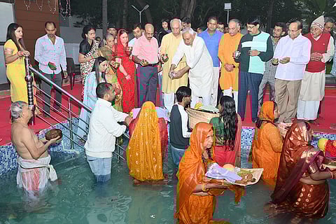 Nitish Kumar celebrates Chhath Puja