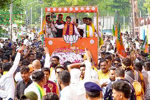 Devendra Fadnavis during a rally in South-West Nagpur