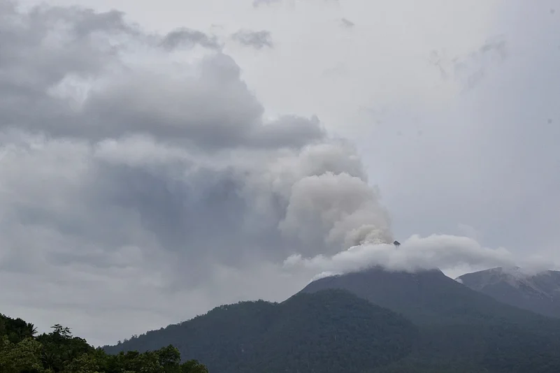 Hot clouds coming out of Mount Lewotobi Laki Laki in Indonesia