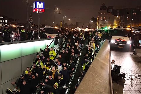 Europa League Netherlands Israel Fan Violence: Police escort Maccabi Tel Aviv supporters to the metro