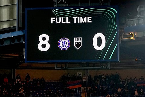 Europa Conference League: The scoreboard showing the score of 8-0 after match between Chelsea and FC Noah