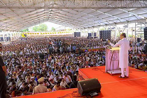 Uddhav Thackeray addresses a public meeting in Radhanagari