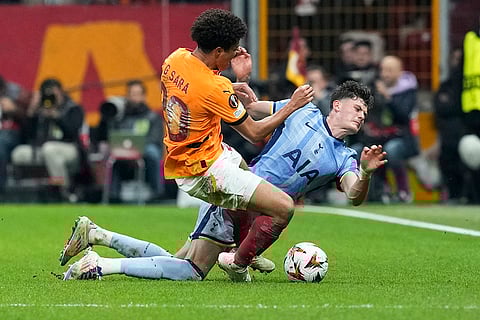 Europa League: Tottenham's Will Lankshear, right, challenges for the ball with Galatasaray's Gabriel Sara