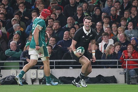 Autumn Nations Series: New Zealand's Will Jordan, celebrates after scoring a try