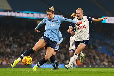 Women's Super League: Manchester City's Alanna Kennedy, left, and Tottenham Hotspur's Molly Bartrip battle for the ball