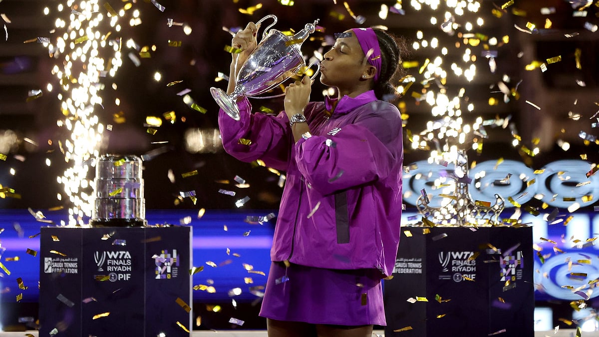 Coco Gauff celebrates her success in Saudi Arabia
