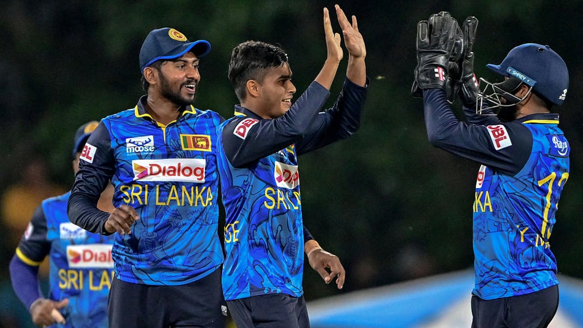 Sri Lanka's Dunith Wellalage celebrates