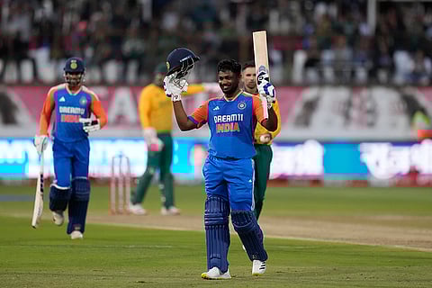 South Africa vs India: India's batsman Sanju Samson celebrates his century