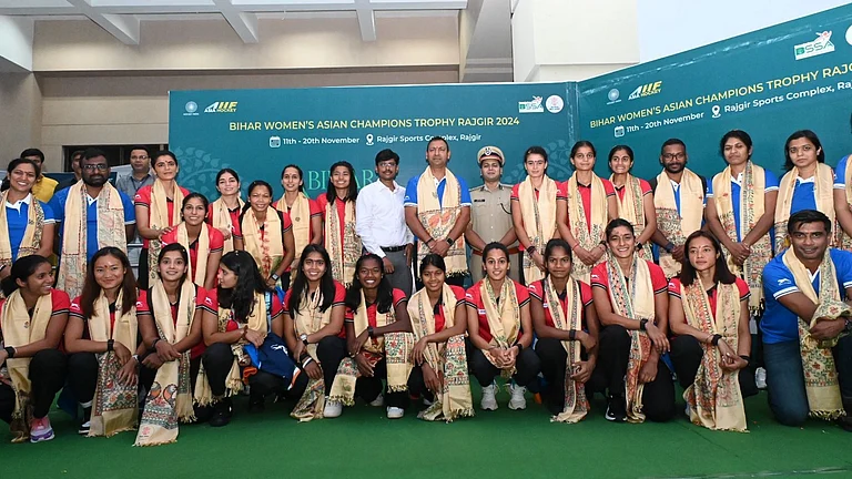 The Indian women's hockey team arrives in Bihar for the upcoming Asian Champions Trophy. - Hockey India