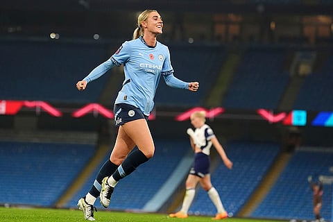 Women's Super League: Manchester City's Jill Roord celebrates scoring their side's third goal