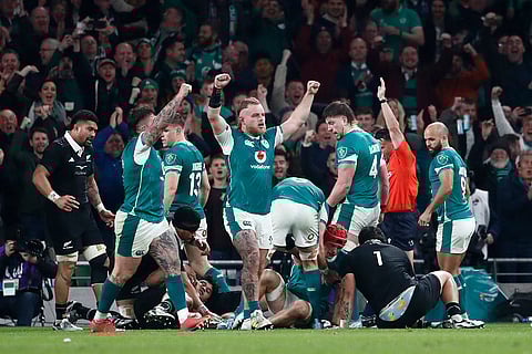 Autumn Nations Series: Ireland's Josh van der Flier's teammates react as he scores try