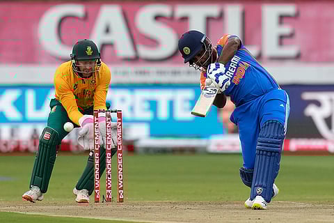 South Africa vs India: India's batsman Sanju Samson, right, plays a shot