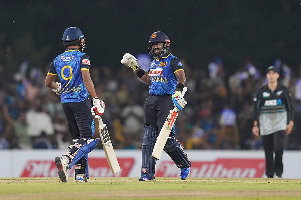 SL Vs NZ, 1st T20I: Charith Asalanka and Danith Wellalage celebrate their win  - | Photo: AP/Eranga Jayawardena